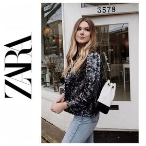 Zara Blue and Black Sequin Blazer Jacket size XS FINAL PRICE